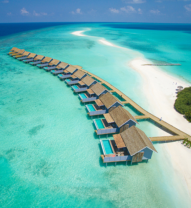 Vista aérea de Thundi Water Villa with Pool y lengua de arena, Kuramathi