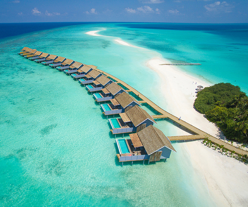 Vista aérea de Thundi Water Villa with Pool y lengua de arena, Kuramathi