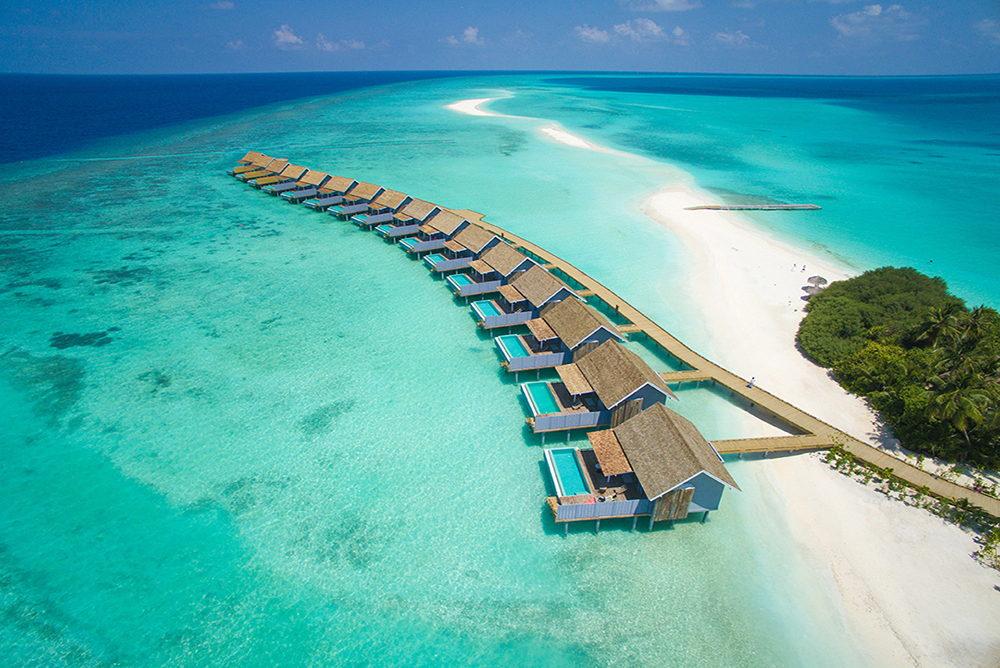 Vista aérea de Thundi Water Villa with Pool y lengua de arena, Kuramathi